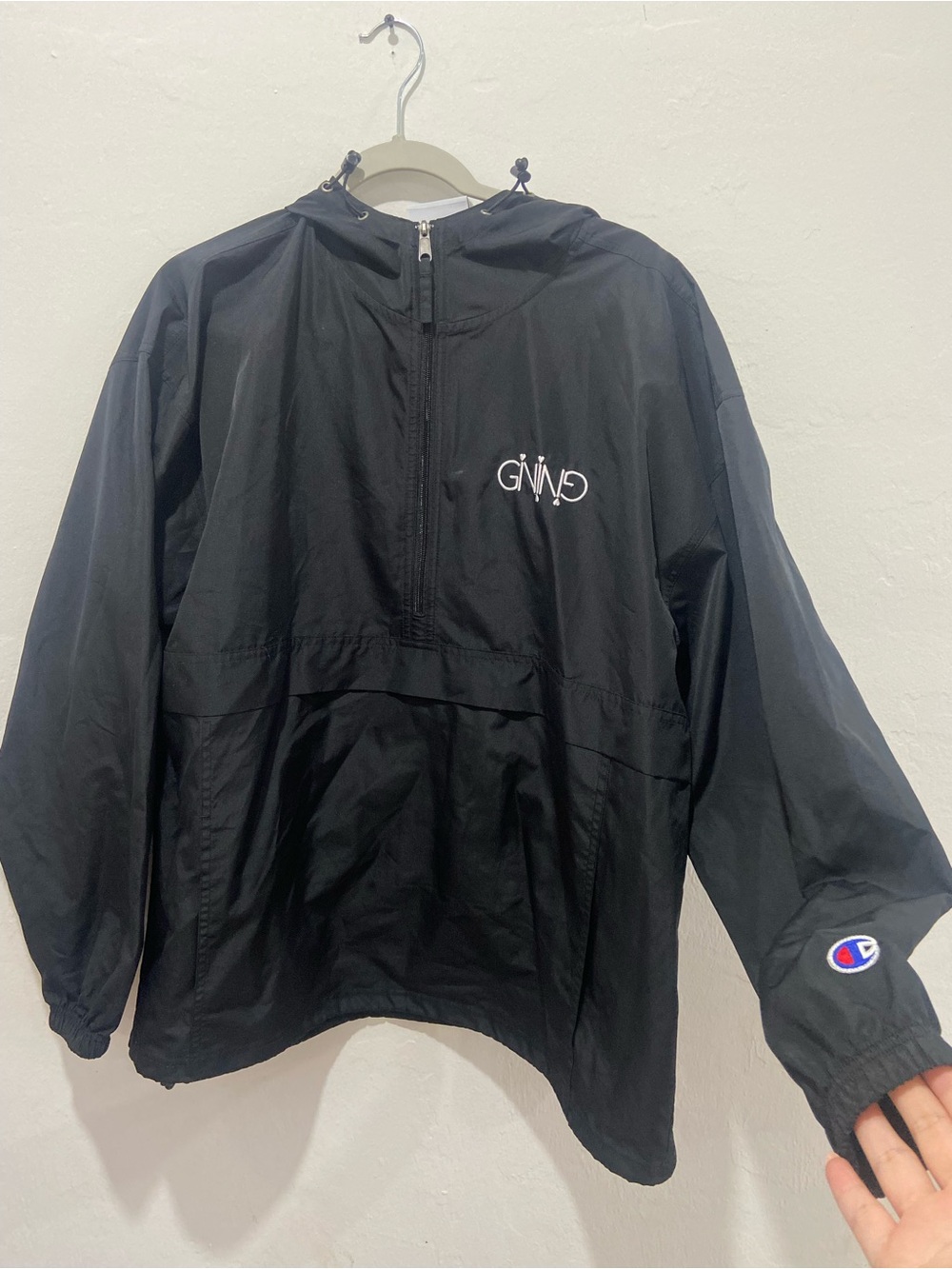 Champion Black Hooded Windbreaker Pullover